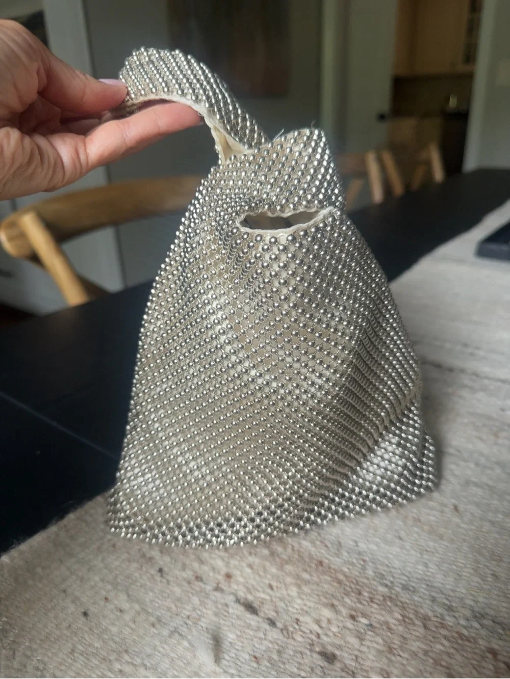 NWT Jessica McClintock Logan Ball Mesh Pouch Evening Bag – Light Gold